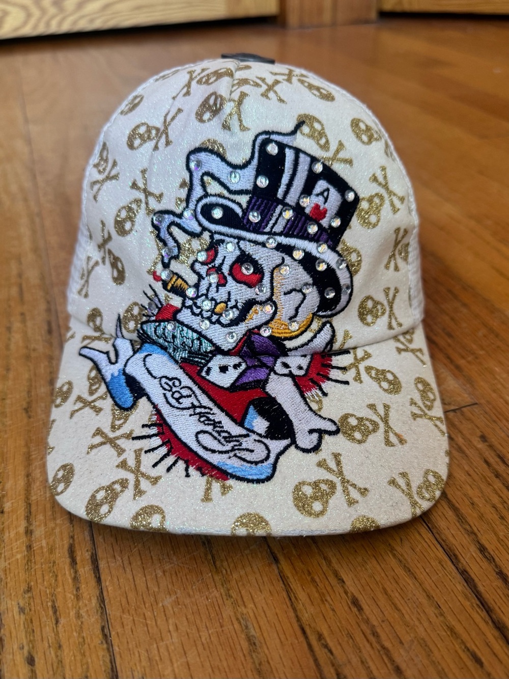 Don Ed Hardy Rhinestone Skull Trucker Hat Y2K